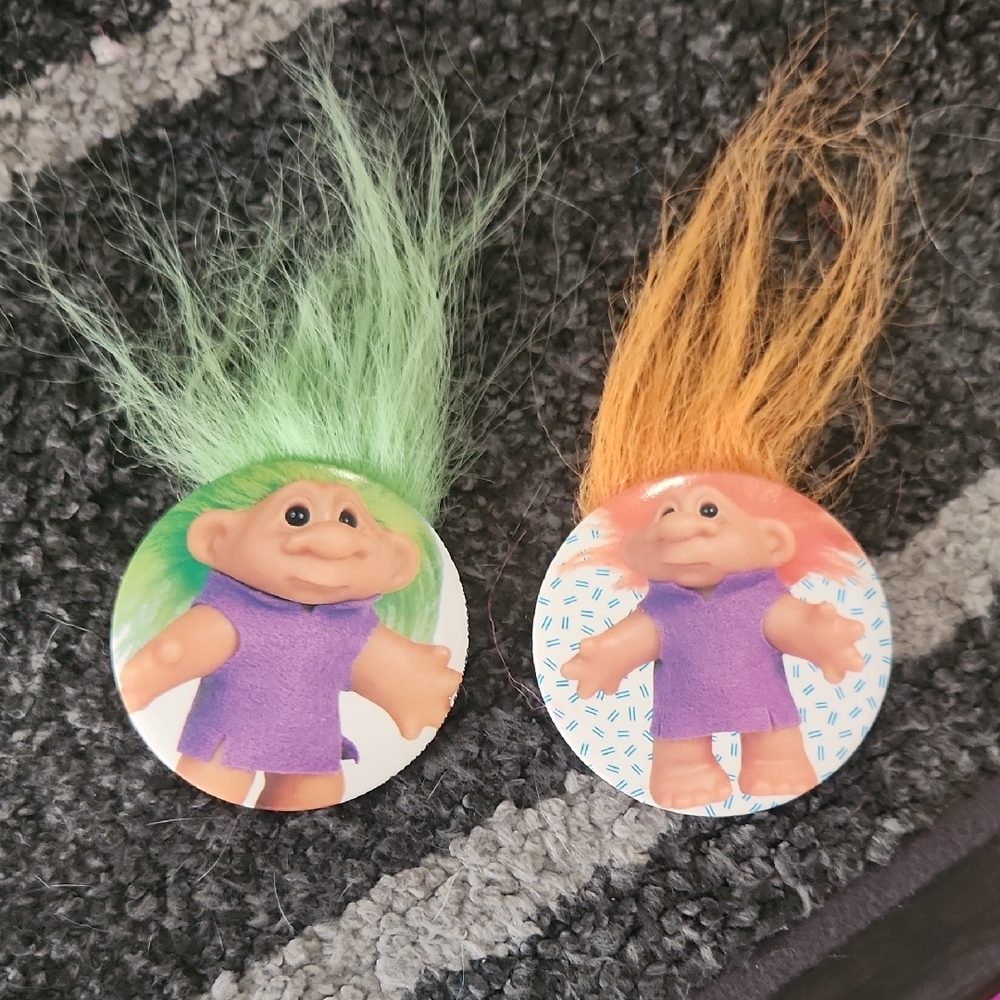 Vintage Troll Doll Button Set - Green and Orange Hair